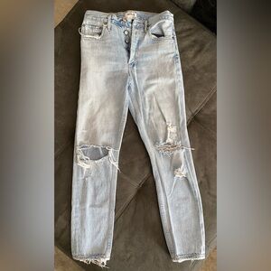 Agolde Light Blue Distressed Straight Leg Jeans